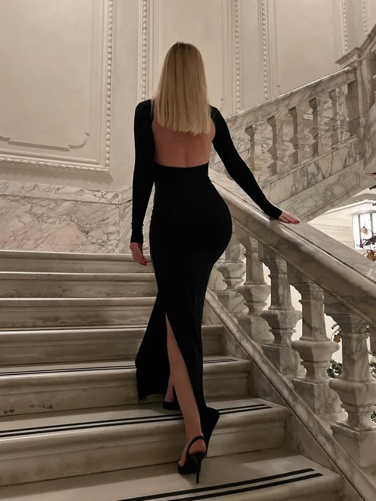 Elegant High Split Backless Maxi Dress for Women - Image 5