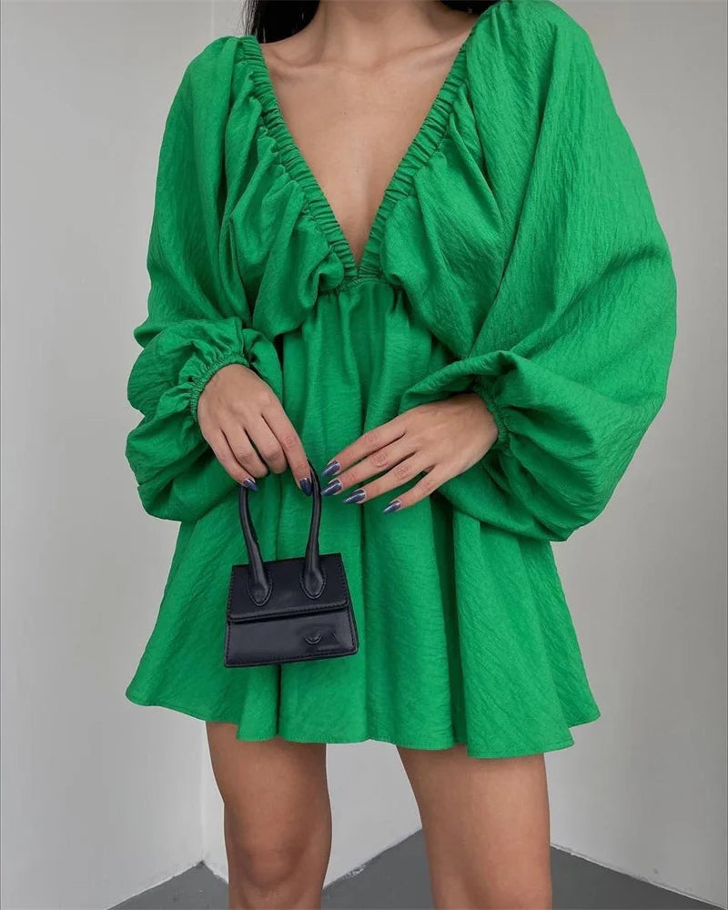Elegant Backless Pleated Deep V Neck Gown for Women - Image 16