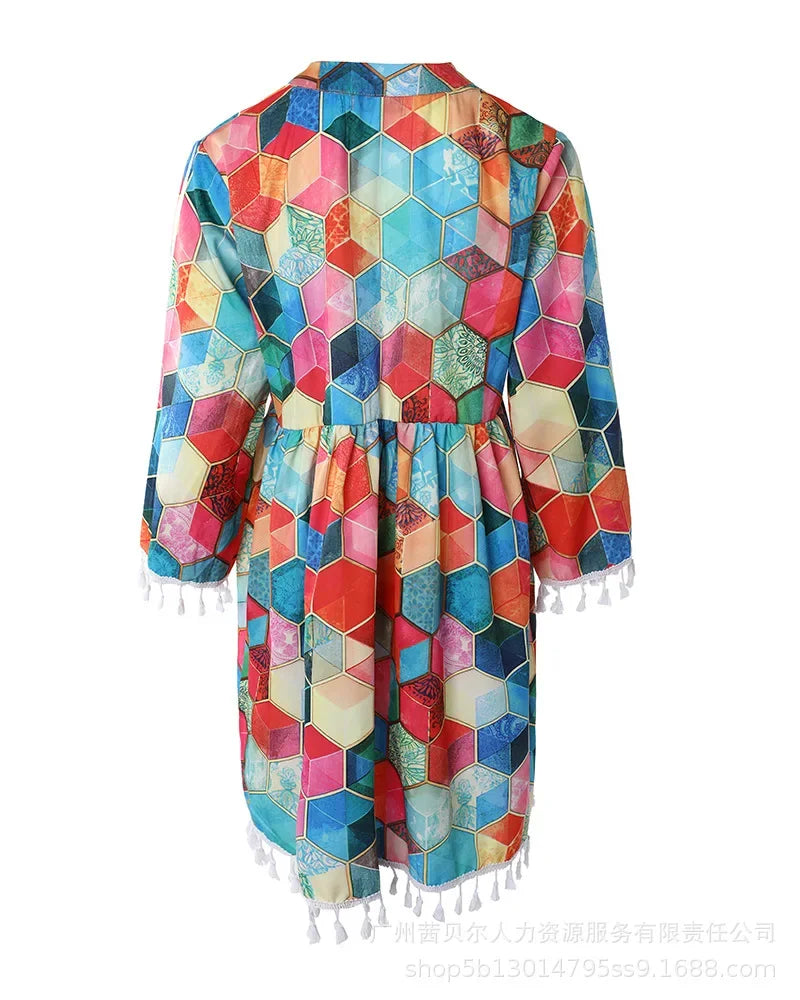 Elegant Boho Floral Tassel Dress for Summer Vacations - Image 6