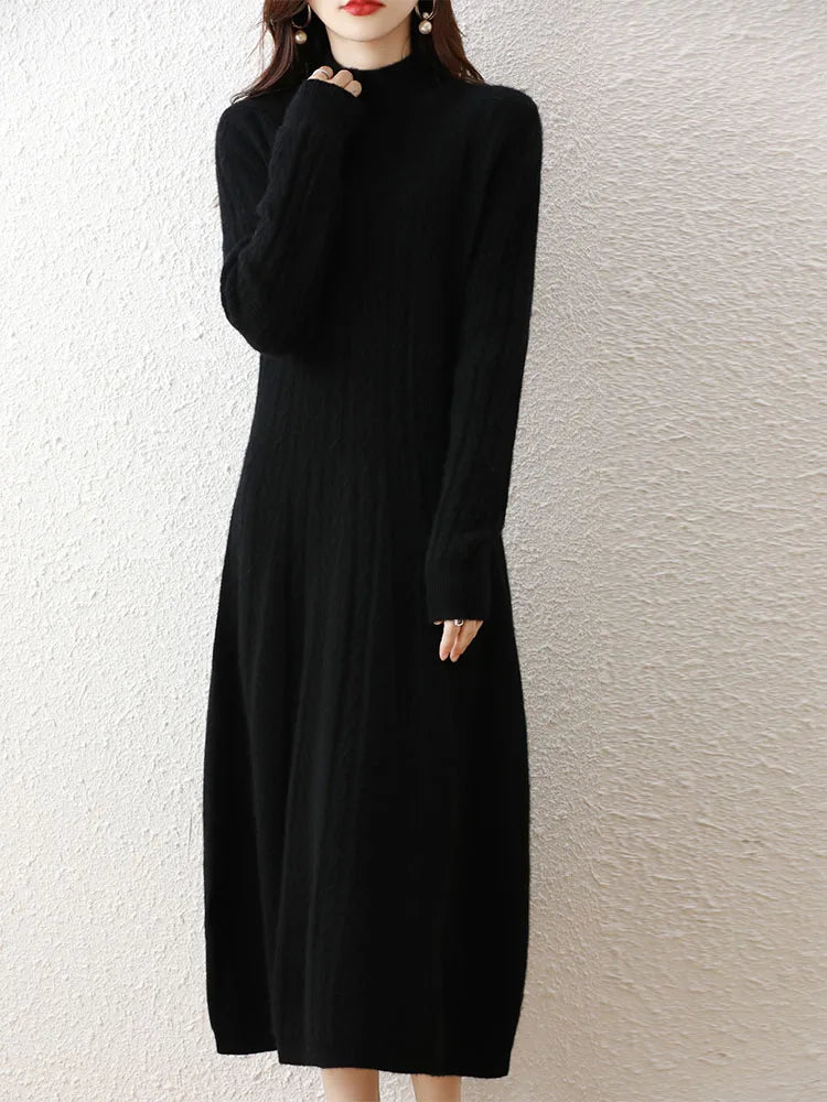 Elegant Cashmere Turtleneck Long Dress for Women - Image 27