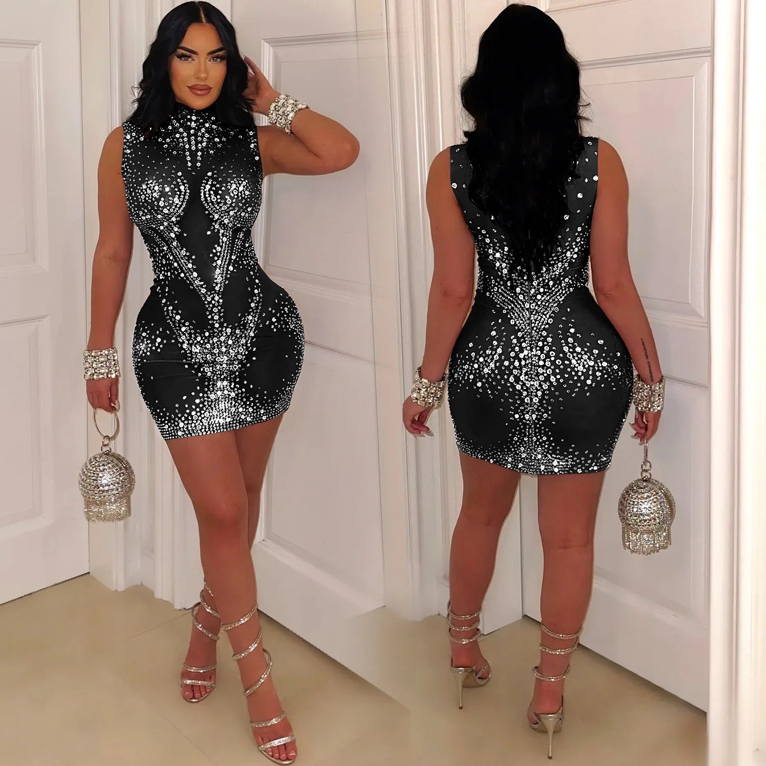 Sexy Mesh Sleeveless Dress with Diamond Detail – Summer Style - Image 6