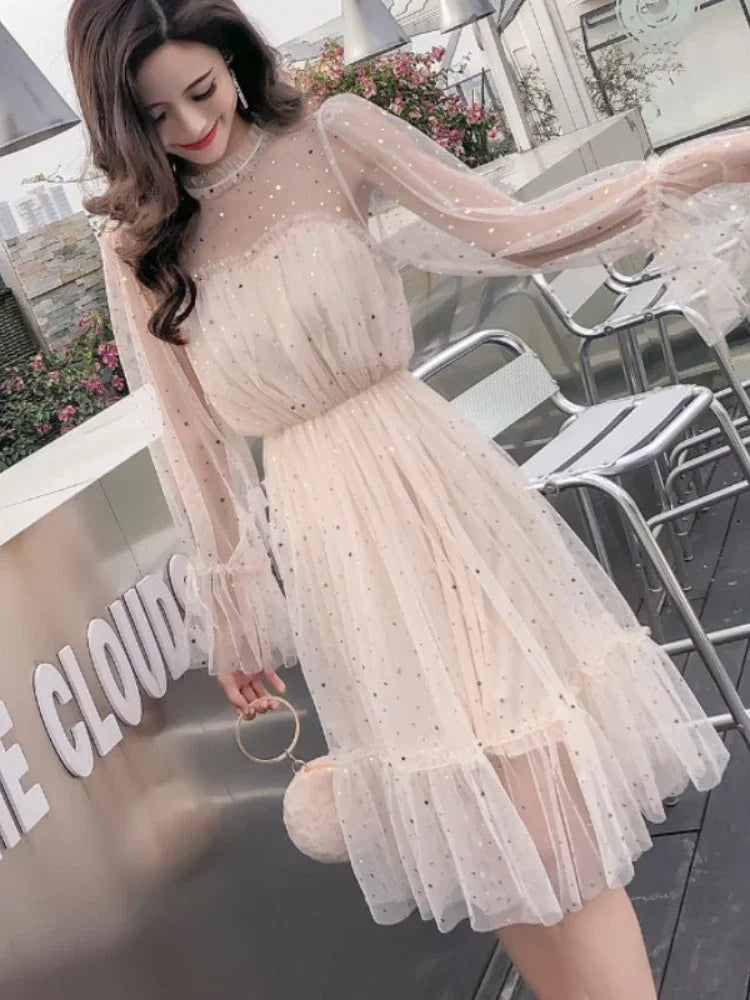 Elegant Shiny Sequined Fairy Puff Dress for Women - Image 9