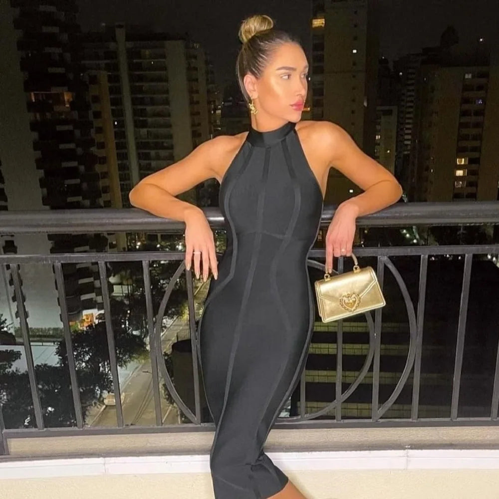 Elegant Apricot Bandage Midi Dress for Cocktail Parties - Image 12
