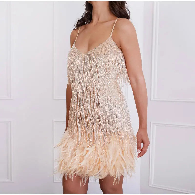 Elegant Mini Dress with Tassels and Sequins for Parties - Image 36