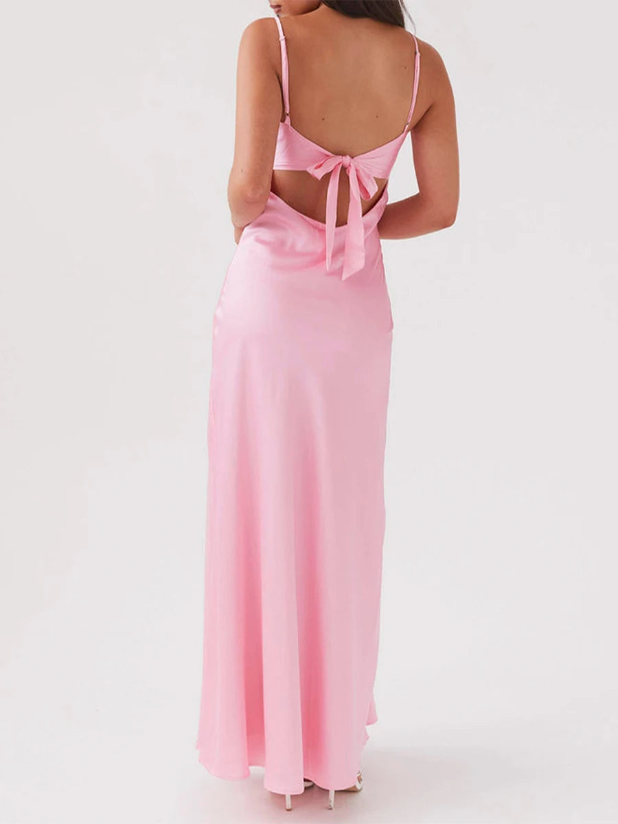Elegant Backless Satin Maxi Dress with Spaghetti Straps - Image 13