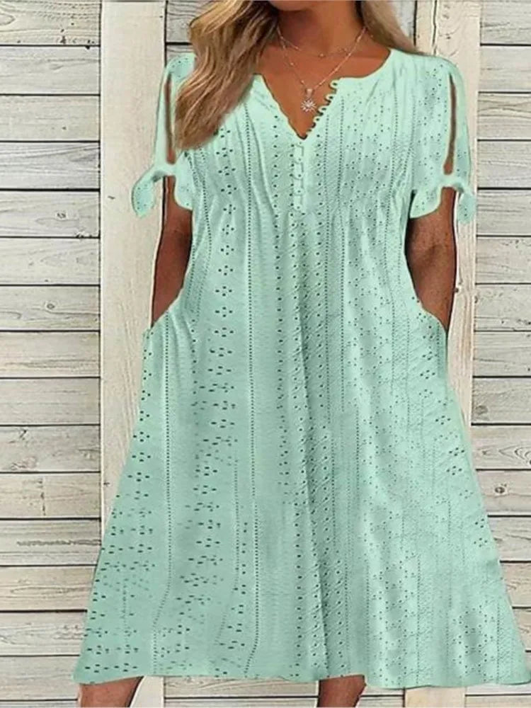 Summer Women's Sexy V-Neck Lace-Up Mid-Length Dress - Image 3