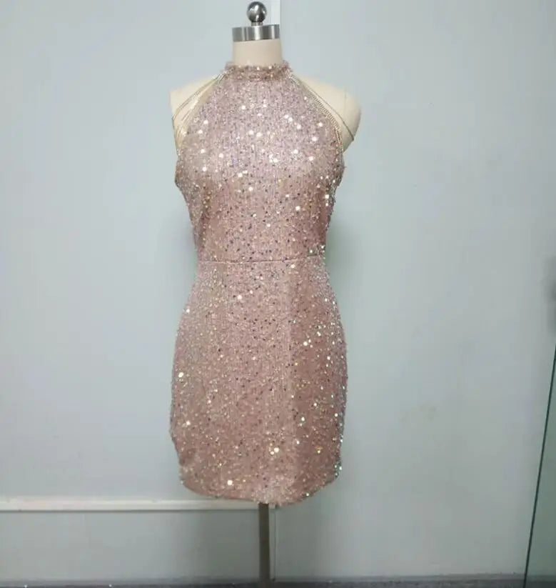 Elegant Sleeveless Sequin Dress with Chic Chain Neckline - Image 8