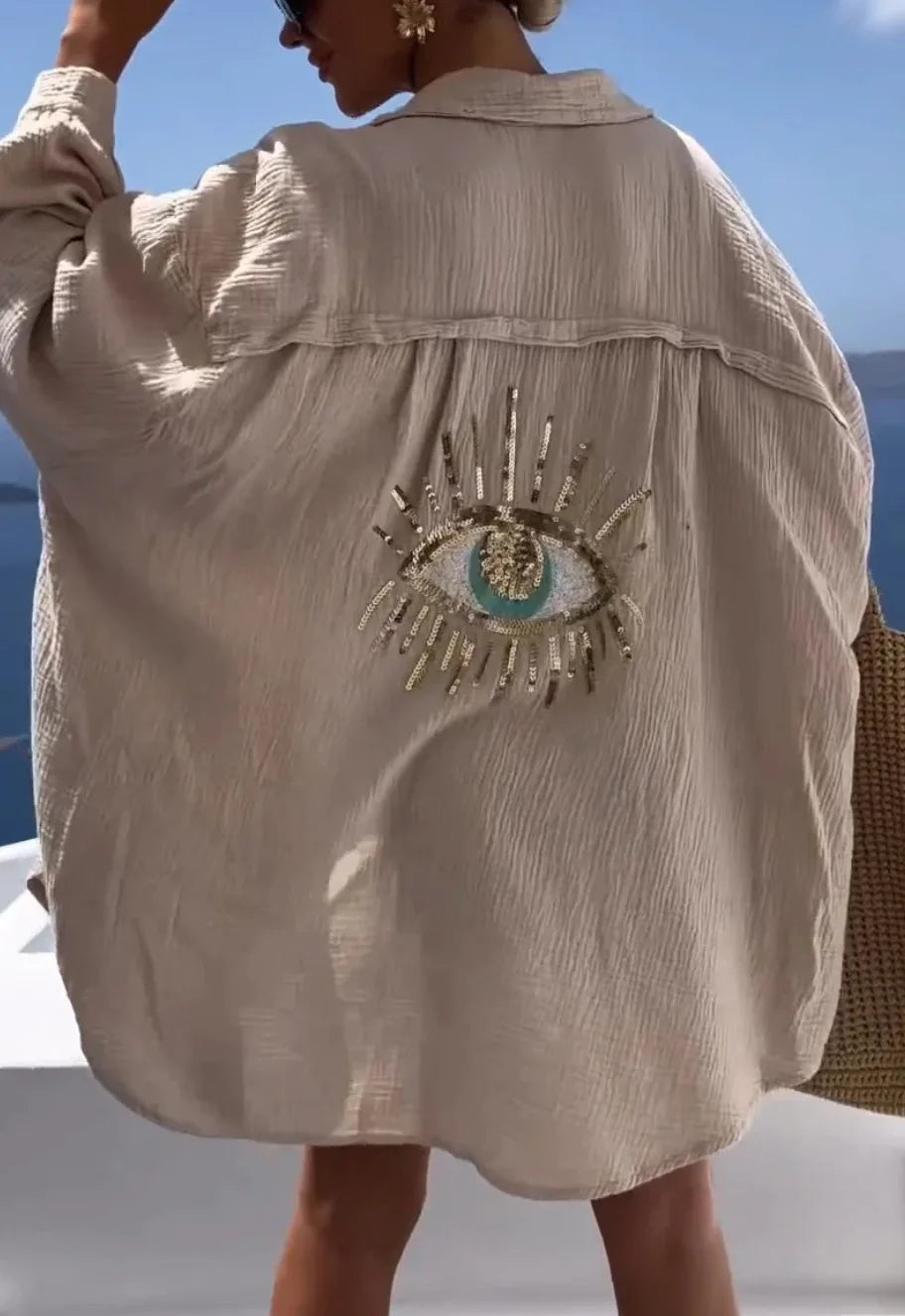 Women's Casual Sequin Button Shirt Dress - Beach Style - Image 22