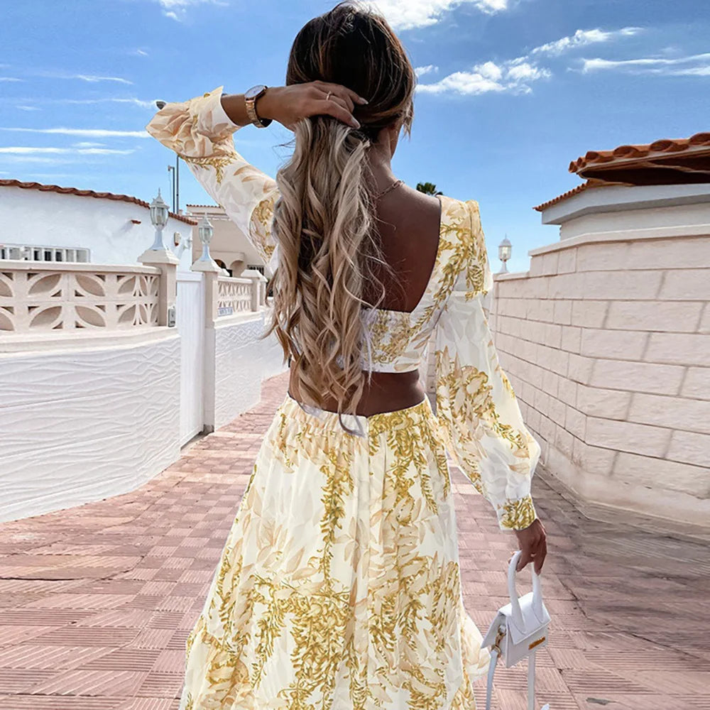 Elegant Long Dress with Deep V-Neck and Ruffles - Image 17