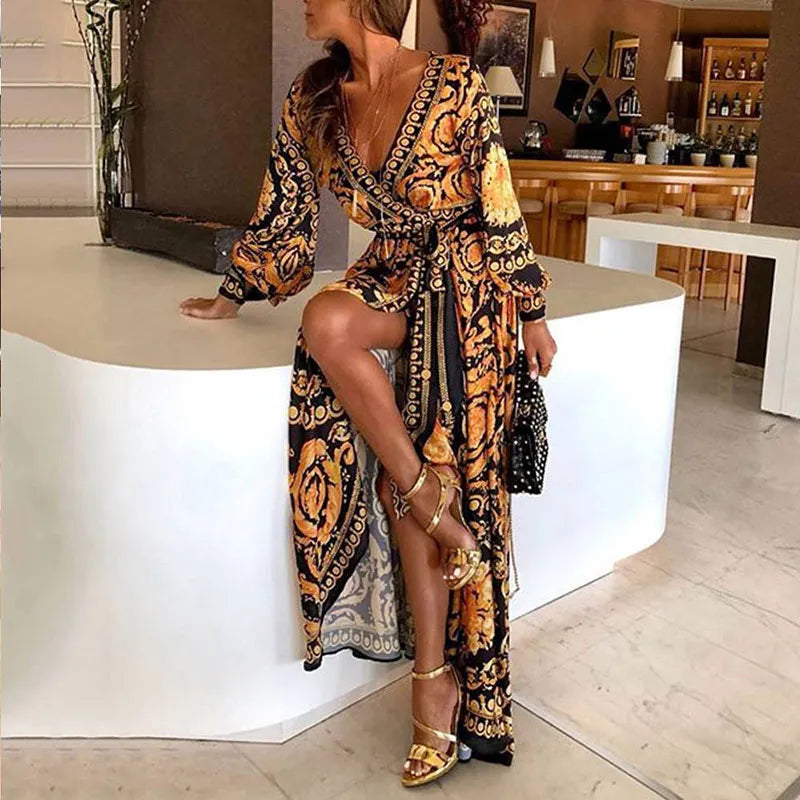 Boho V-Neck Printed Maxi Dress for Summer Events - Image 5