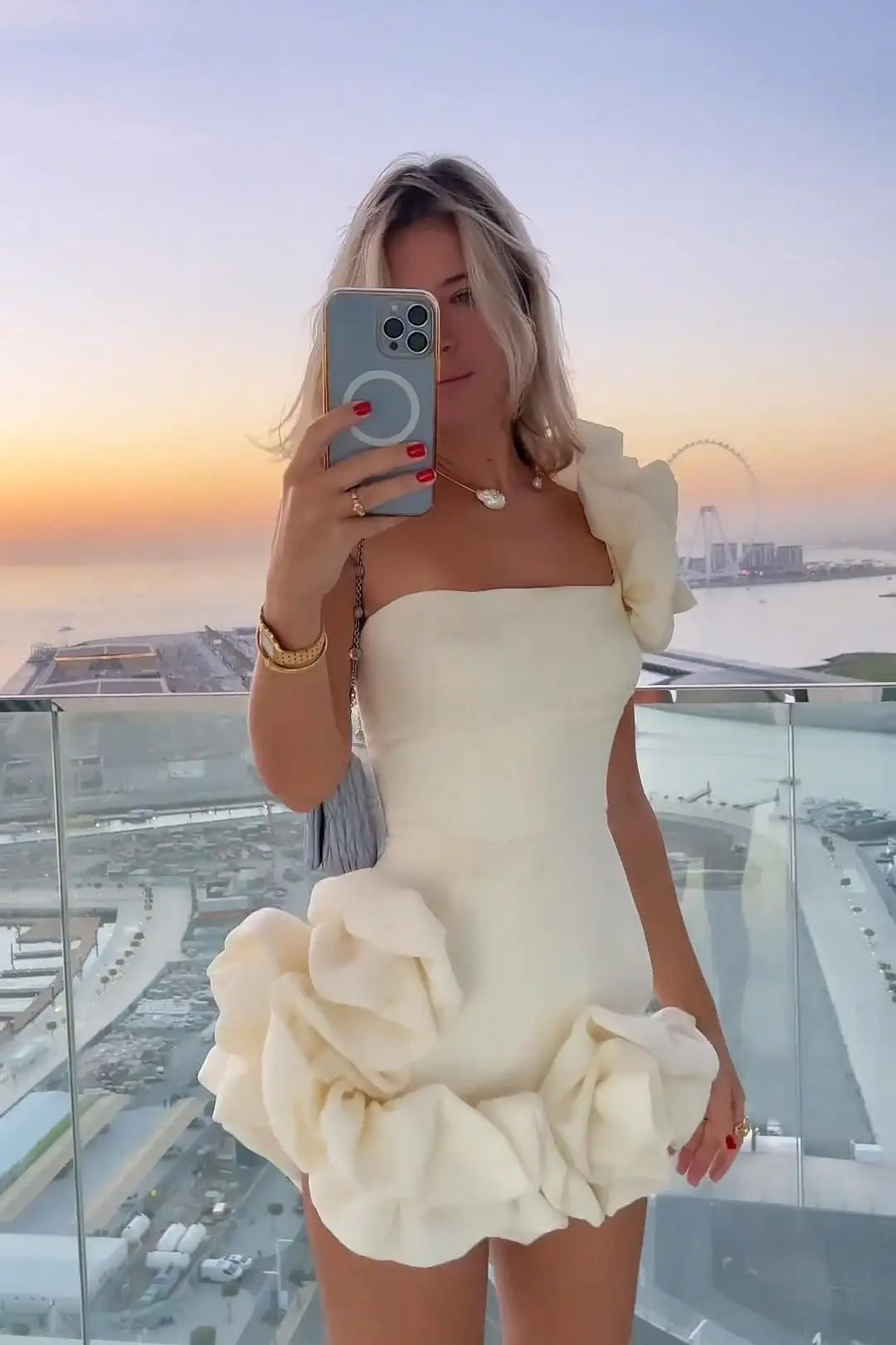 Elegant One Shoulder Ruffle Bodycon Mini Dress for Women - Image 12