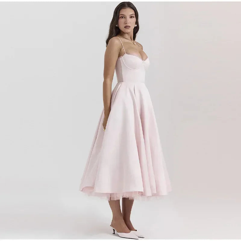 Elegant Double Layer Mesh Midi Dress for Women - Image 17