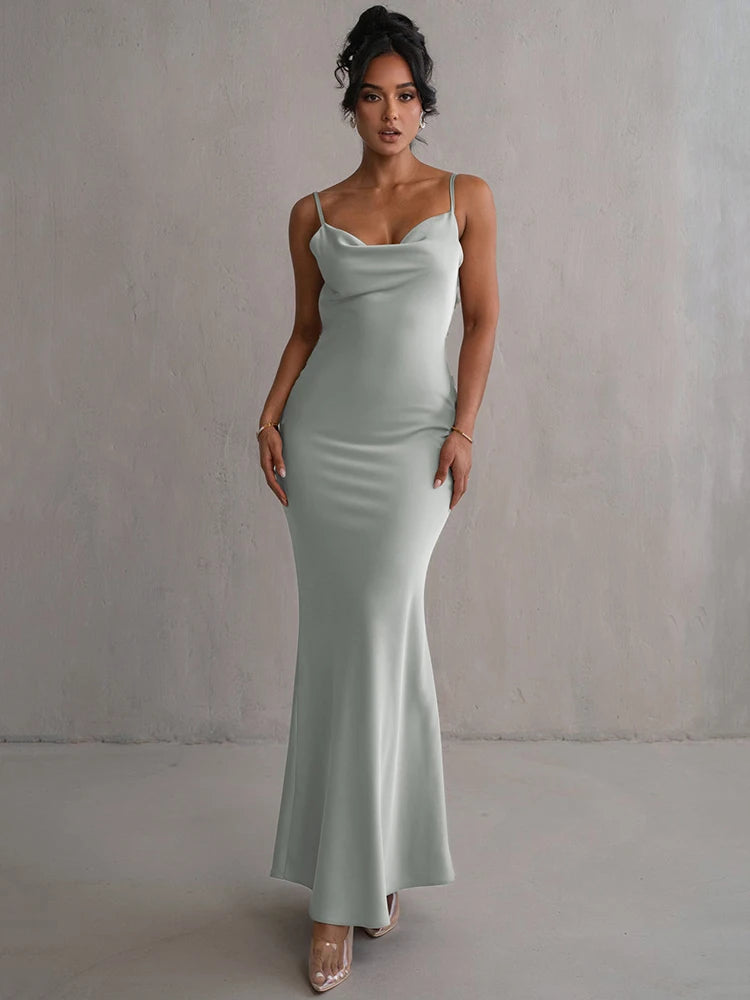 Elegant Backless Maxi Dress with Spaghetti Straps for Women - Image 3