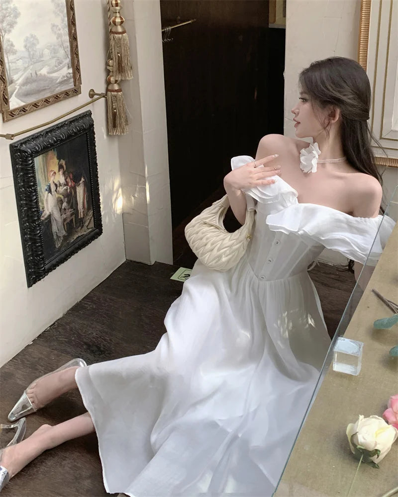 Elegant White Strapless Midi Dress for Summer Parties - Image 23