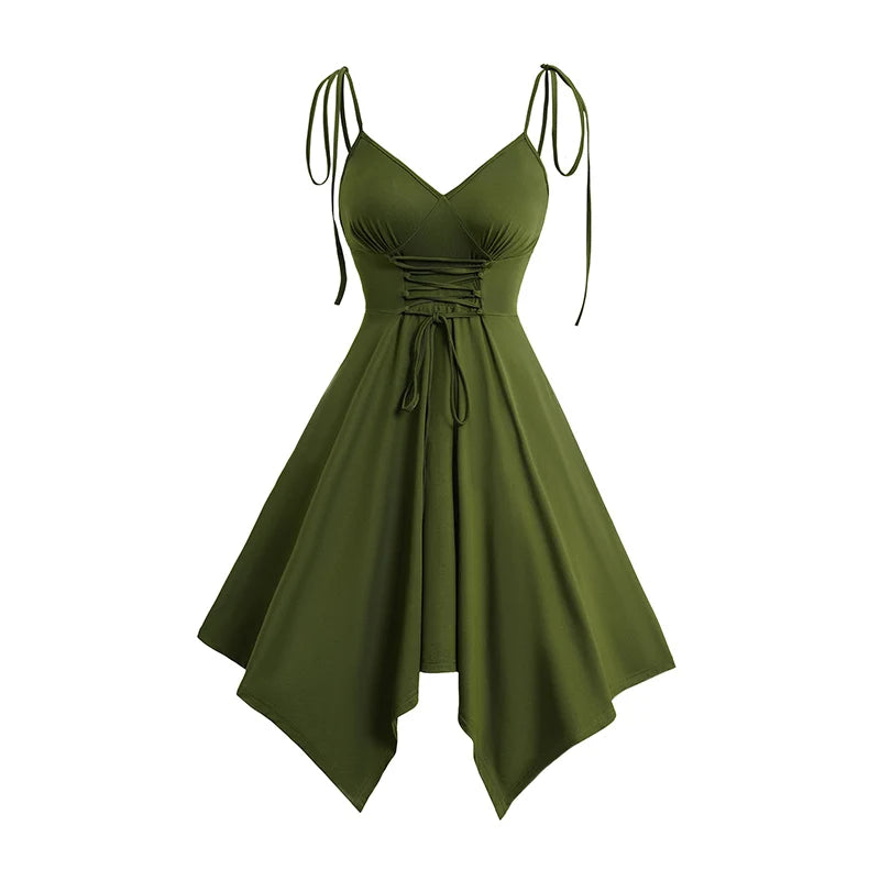 Elegant Cold Shoulder Lace-Up Asymmetric Black Dress - Image 12