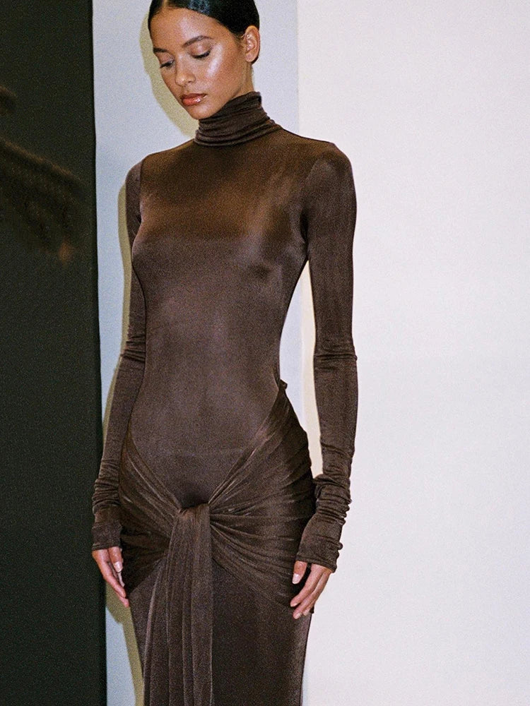 Elegant High Neck Bodycon Maxi Dress for Women