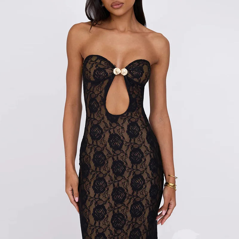 Hollow Out Backless Lace Party Dress for Women - Image 12