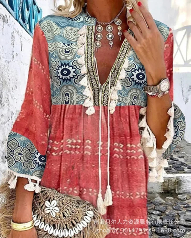 Elegant Boho Floral Tassel Dress for Summer Vacations - Image 4