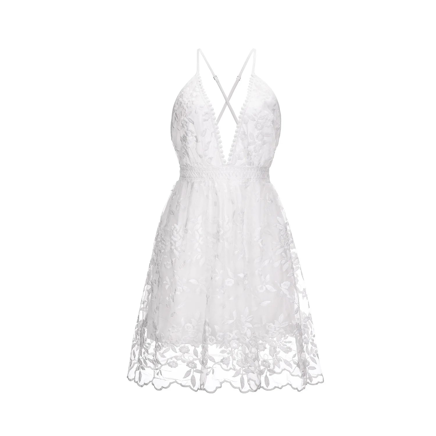 Elegant Backless White Summer Lace Mini Dress - Image 13