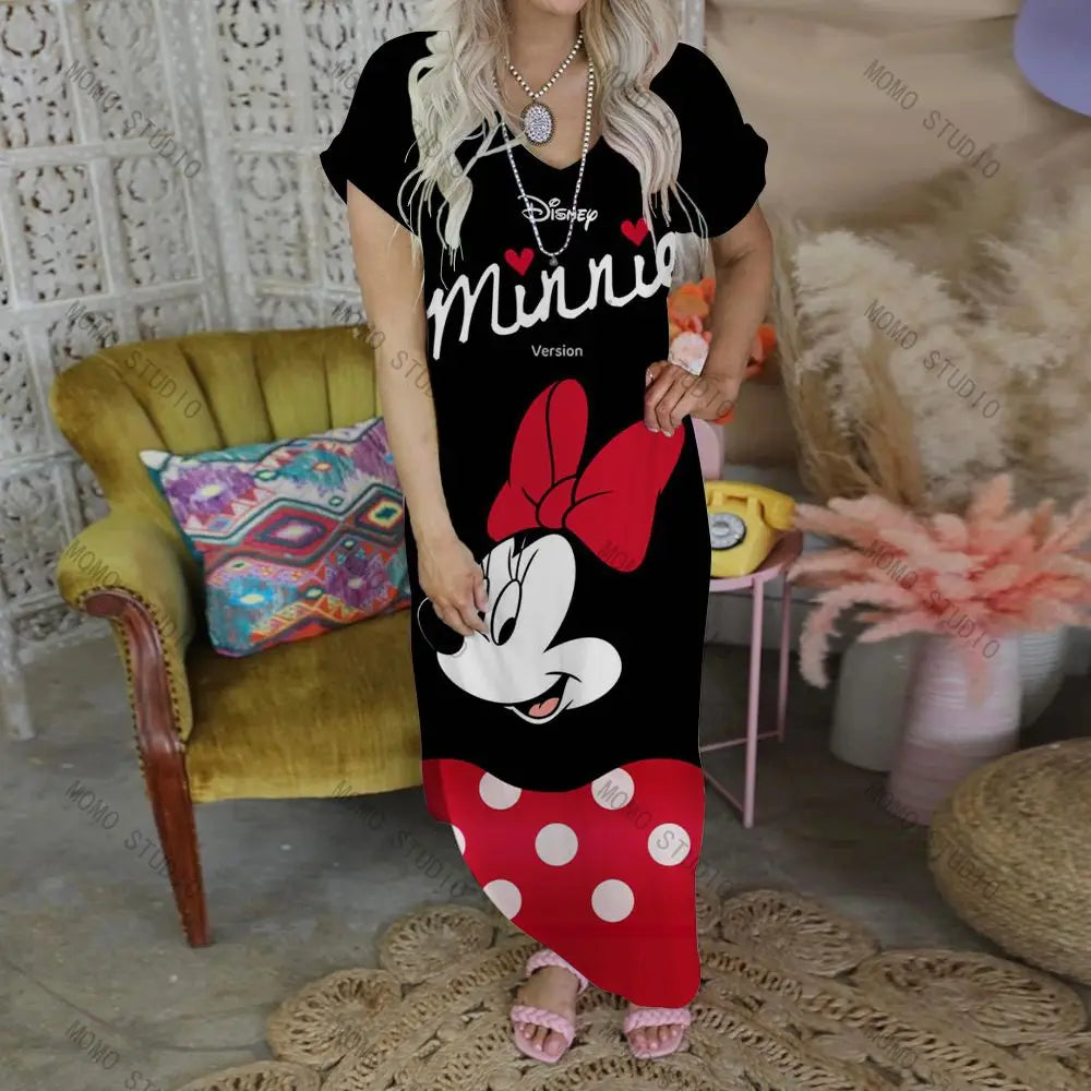 Chic Women's V-Neck Maxi Dress with Cartoon Print - Image 7