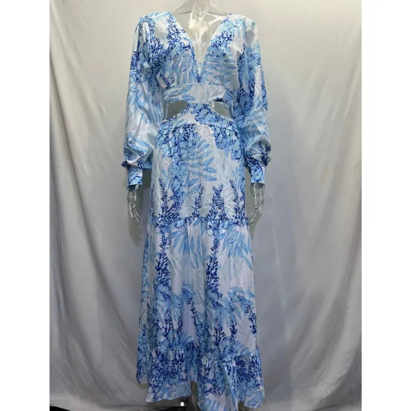 Elegant Long Dress with Deep V-Neck and Ruffles - Image 6