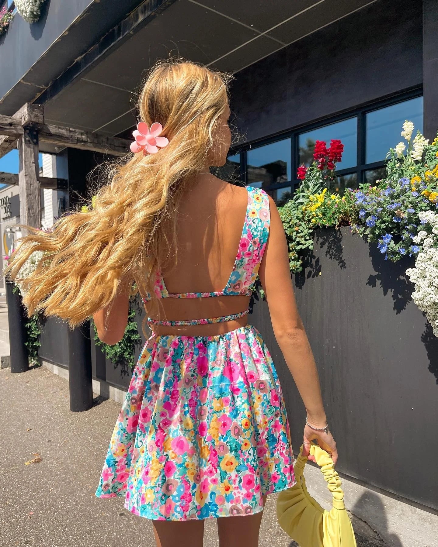 Backless Floral Print Mini Dress for Summer Parties