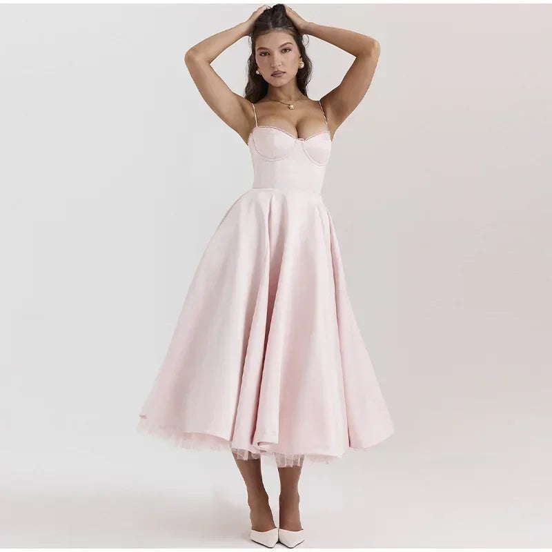 Elegant Double Layer Mesh Midi Dress for Women - Image 16