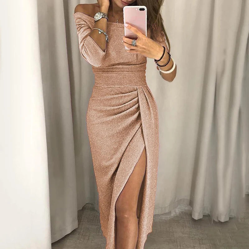 Elegant Off-Shoulder Long Dress for Evening Parties