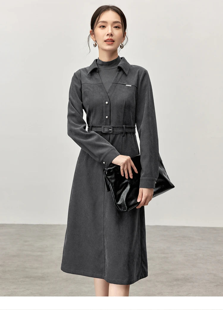 Chic Patchwork Knitted Women's Winter Dress with High Collar