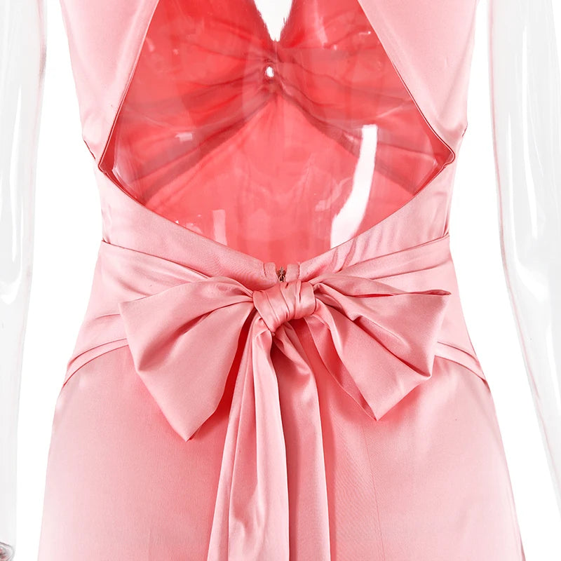 Satin Backless Maxi Dress - Elegant V Neck Evening Gown - Image 24