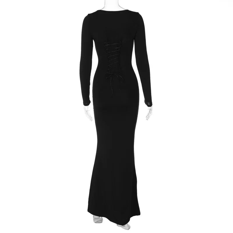 Autumn Slim Fit Backless Lace-Up Long Sleeve Dress - Image 22
