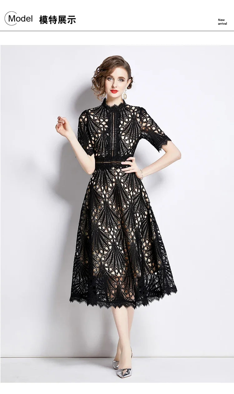 Elegant Vintage Lace Short Sleeve Summer Dress for Women - Image 46