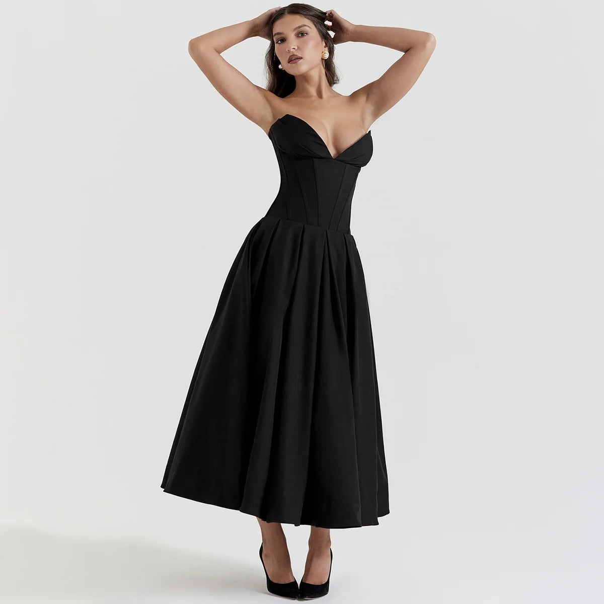 Elegant Strapless Midi Corset Dress for Special Occasions - Image 14