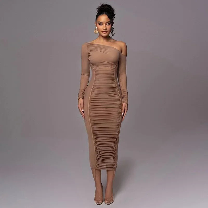 Elegant One-Shoulder Mesh Bodycon Dress for Evening Parties - Image 14