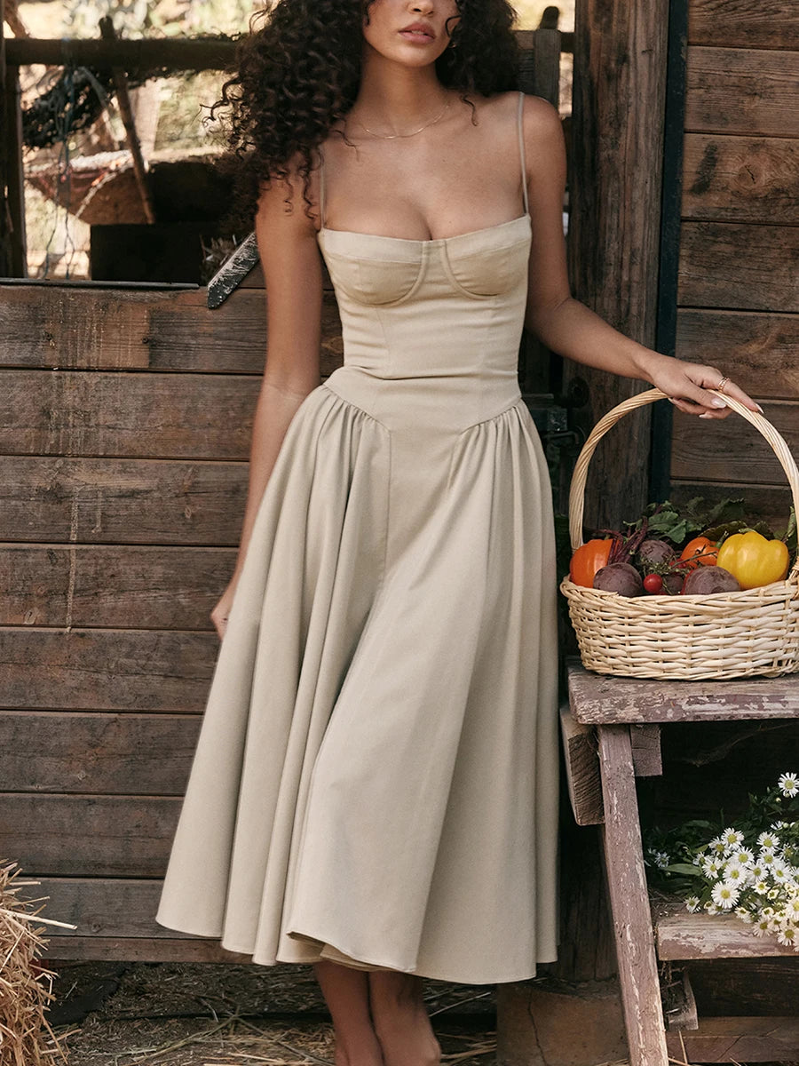 Elegant Backless A-Line Midi Dress with Square Neck - Image 3