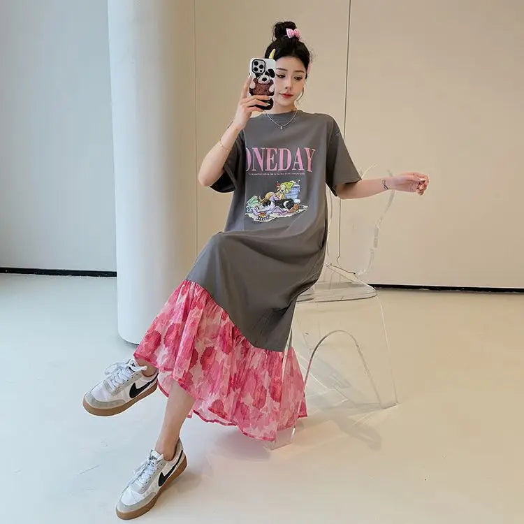 Plus Size Patchwork T-Shirt Dress for Women - Image 11