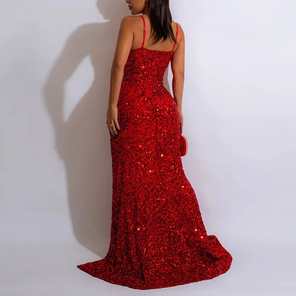 Elegant Sequin Spaghetti Strap Glitter Maxi Dress for Parties - Image 8