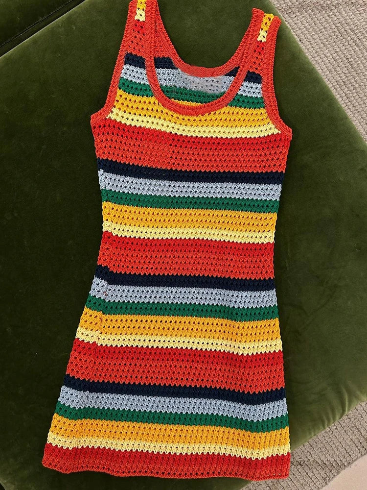 Multicolor Striped Sleeveless Mini Dress for Women - Image 5