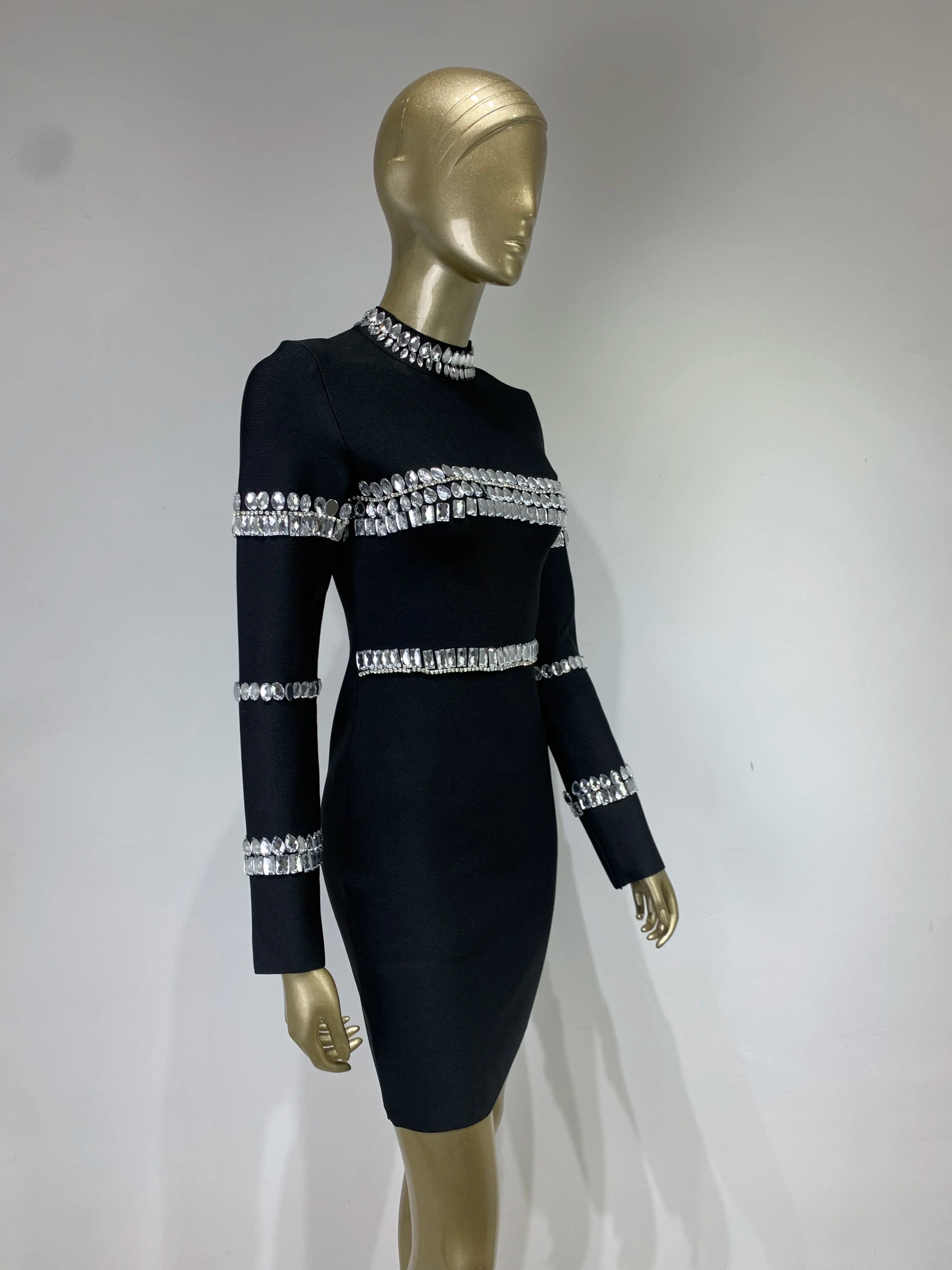 Elegant Long Sleeve Turtleneck Beaded Mini Dress for Parties - Image 4