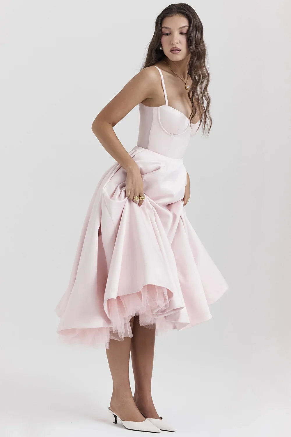 Elegant Summer Midi Swing Dress with Mesh Design - Image 42