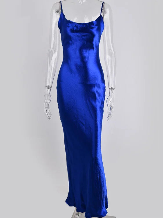 Elegant Backless Satin Spaghetti Strap Summer Dress for Parties - Image 28