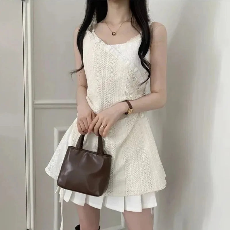 Chic French Lace Stitching Summer Sling Dress for Women - Image 4
