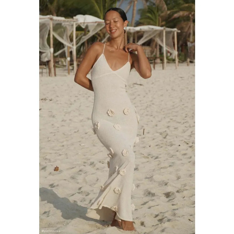 Floral Backless Knit Halter Dress for Women - Image 26