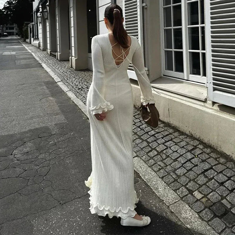 Chic Ruffled Loose-Fit Maxi Dress with Trumpet Sleeves - Image 21