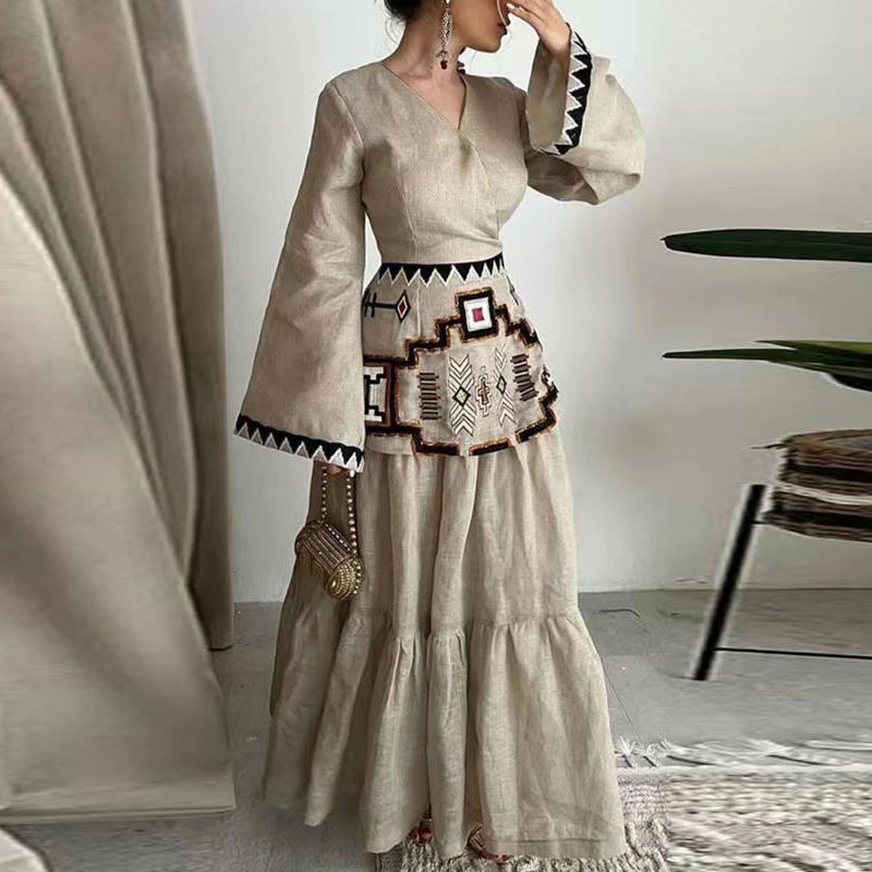 Boho Maxi Dress - Vintage Ethnic Print A-Line - Image 3