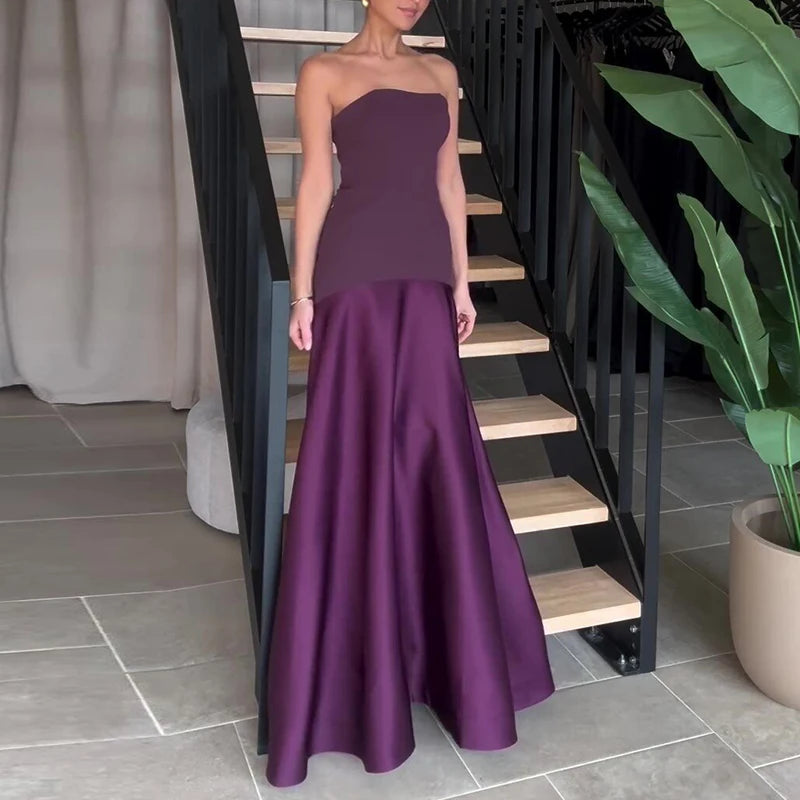 Stylish Strapless Patchwork Pleated Maxi Dress for Women - Image 7