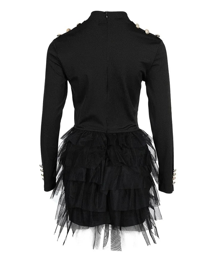 Elegant Mini Dress with Layered Ruffles and Long Sleeves - Image 10