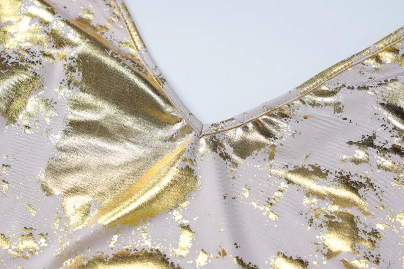 Elegant Gold Foil Bodycon Maxi Dress for Parties - Image 16