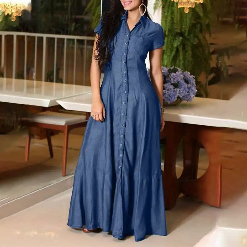 Elegant Summer Cowboy Dress with Button Design for Women - Image 11