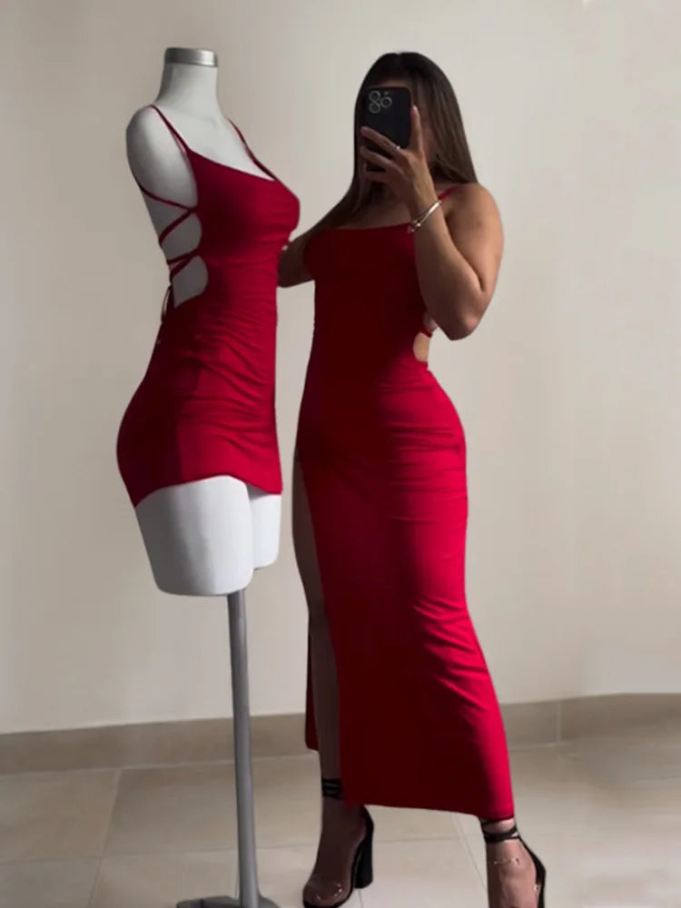 Sexy Backless Spaghetti Strap Dress with Hip Slit - Image 12